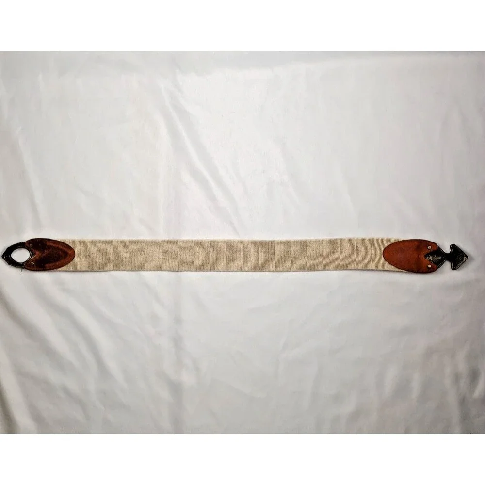Vtg 80s Omega Day-Lor USA Brass Arrowhead Stretch Belt Leather Cinch M L Boho